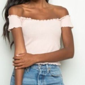 John Galt Pink Stripe Off-the-shoulder Jessie Top.
One Size